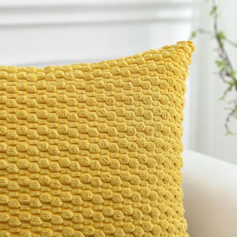 Fodera per cuscino decorativa in morbido velluto a coste con texture a bolle 3D, adatta per divani, soggiorni e camere da letto. Morbida federa per cuscino per la casa, 45 x 45 cm, giallo senape (imbo
