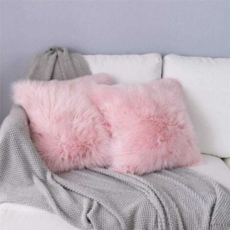 Fodera per cuscino, federa decorativa in pelliccia sintetica deluxe per divano, camera da letto, letto, super morbida, in stile mongolo, 45 x 45 cm (rosa)