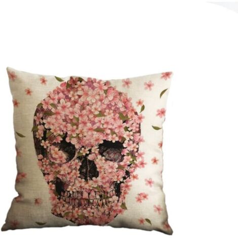 Fodera per cuscino quadrata in cotone e lino con teschio punk, decorazione e regalo per Halloween, 45 x 45 cm, modello 9