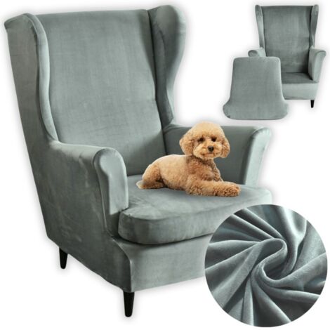 Fodera per poltrona Wingback, elastica, grigia, facile da pulire, in velluto