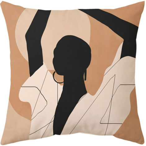 Fodere per cuscini Boho 45x45 cm, set di 4, arte astratta moderna, ragazza, foglie, sole, divano, fodere decorative per cuscini, lavabili, in tessuto di lino.