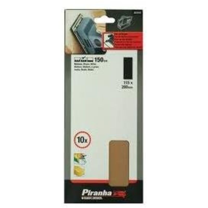 PIRANHA BLACK&DECKER 10FOGLI CARTA ABRASIVA PER ORBITALI 115X280mm GRANA 150 X31010