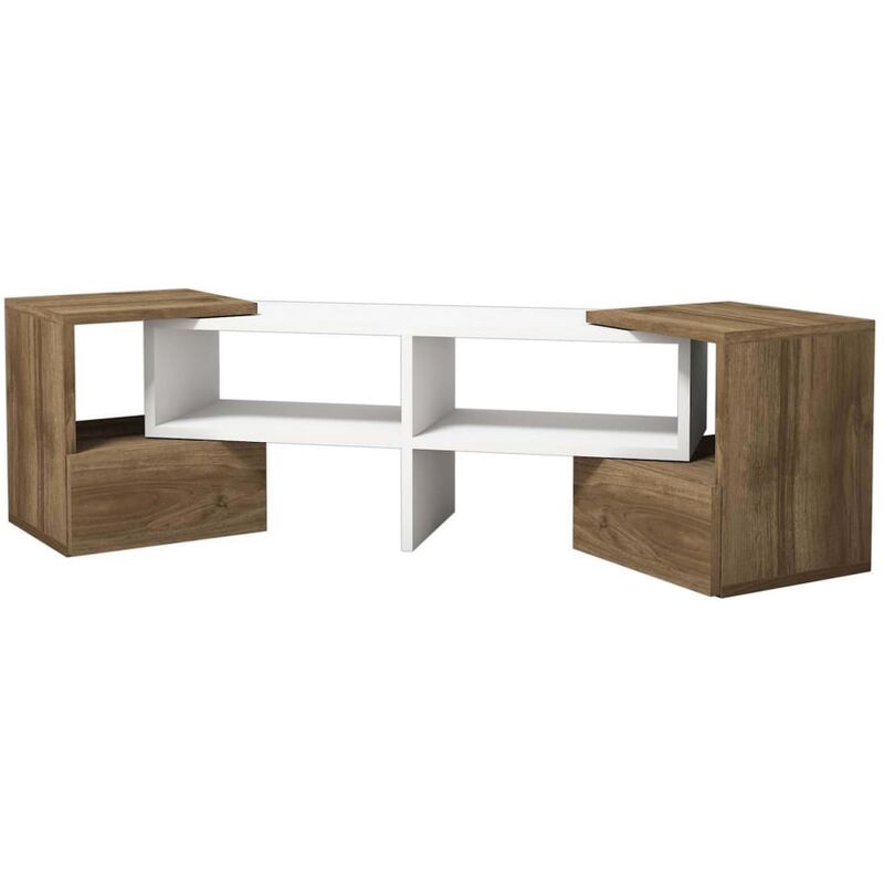 TV-Schrank Fold 141,2x29,7x38,8 cm Weiß und Walnuss - Mehrfarbig - Homemania