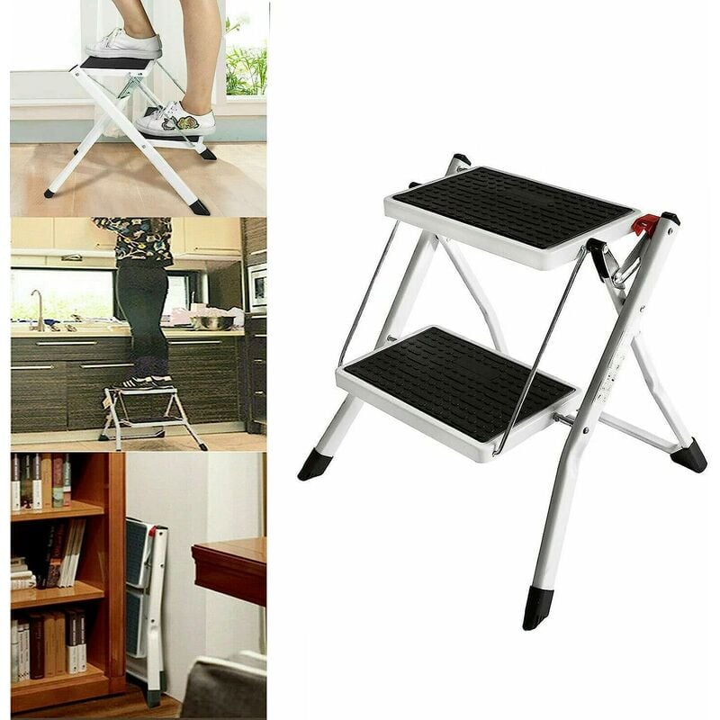 Foldable 2 Step Ladder Stepladder, Portable Folding Step Stool with Anti-Slip Mat Tread, Mini Lightweight Kitchen Stepstool, 330lbs Capacity, for