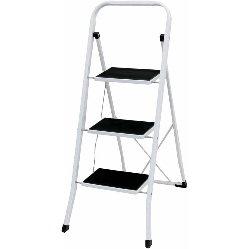 Foldable 3 Step Ladder Stepladder Non Slip Tread Safety Steel