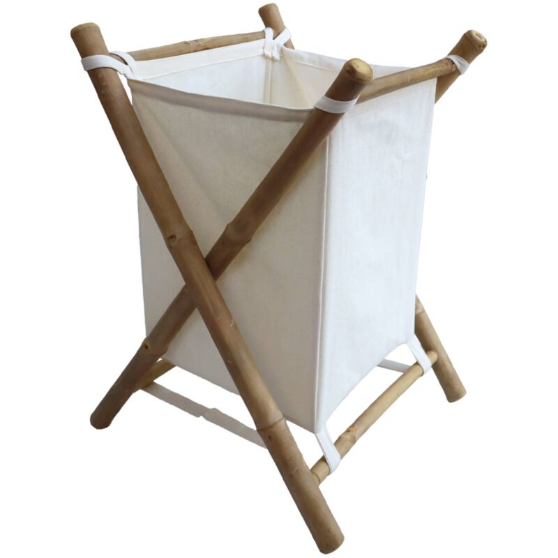 Sweeek Foldable Bamboo And Fabric Laundry Basket, Fidji, Natural, 41x39x60 Cm