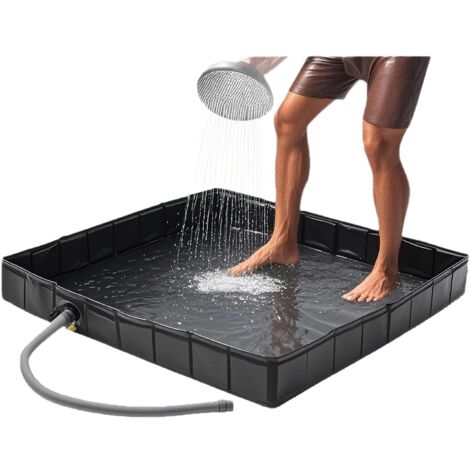 GABRIELLE Foldable Camping Shower Base, Portable Camping Shower Tray with Drainage Hose for Camping, Outdoor, 104X104X13cm