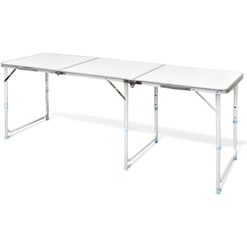 Foldable Camping Table Height Adjustable Aluminium 180 x 60 cm - White