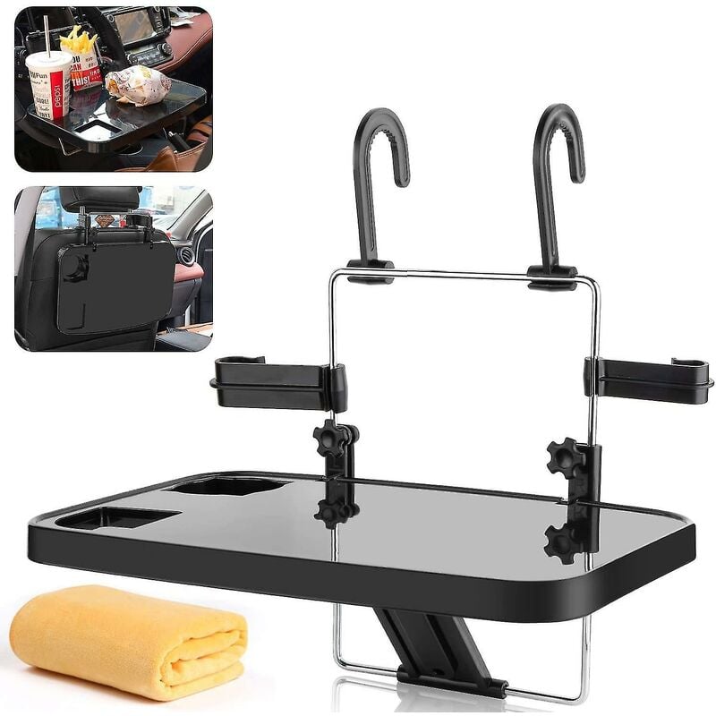 Foldable Car Seat Back Portable Tray For Food Dining Drink And Laptop Hanging Car Steering Wheel Tray (black)