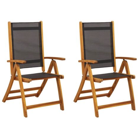 Foldable Chair  Set of 2  Black  Solid Acacia wood and Textilene vidaXL