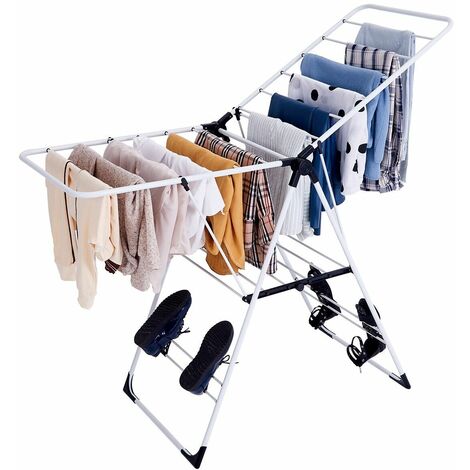 Foldable Clothes Drying Rack Adjustable Clothes Hanger W/Shoe Holder & 2 Shelves