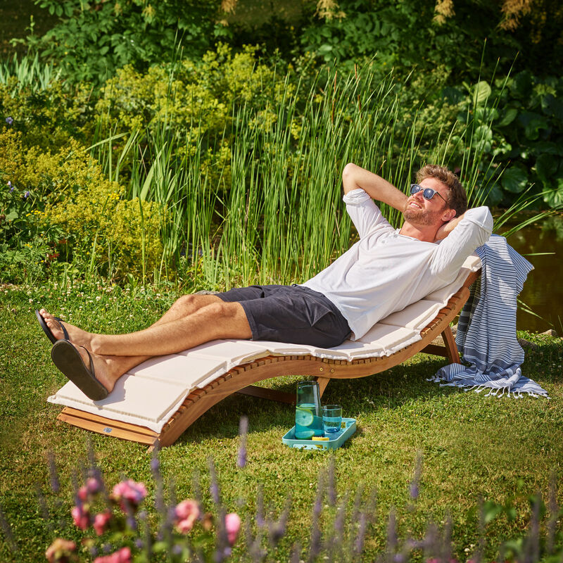 Sun Lounger FSC®-Certified Acacia Wood Foldable Suitcase Function Ergonomic Garden Lounger Deck Chair Wooden - Casaria