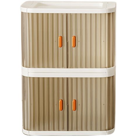 Foldable Desktop Storage Box with 2 Way Rolling Door Stackable Ample Capacity Organizer Container for Makeup Kitchen 2 PCS (26.8x16.3x36.4cm)