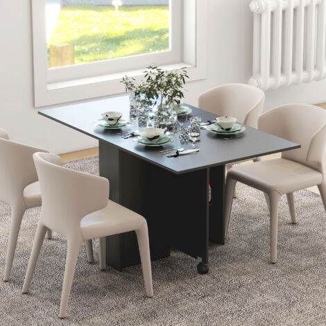 Foldable Dining Table with Storage Shelves, Drop Leaf, and Rolling Wheel