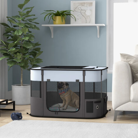 Foldable Dog Pen with Storage Bag for Indoor/Outdoor Use, Grey