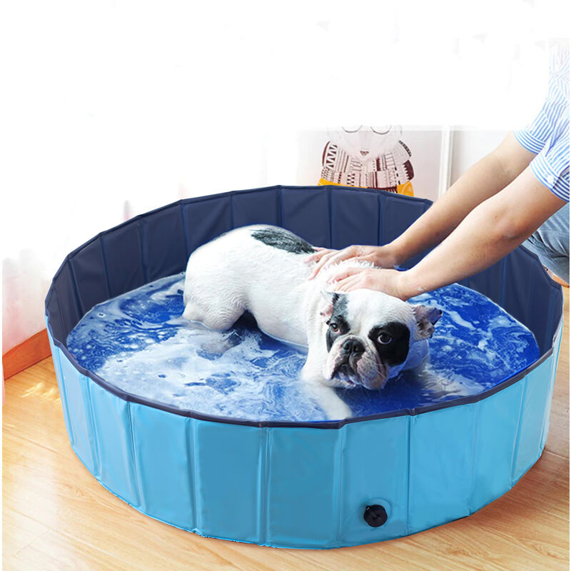 BingoPaw Foldable Dog Swimming Pool Pet Puppy Bath Tub Shower Indoor Outdoor, 80cm - Blue