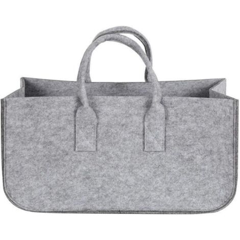 Foldable Felt Fireplace Log Basket, Firewood Carrier Bag, Storage Basket (Grey)