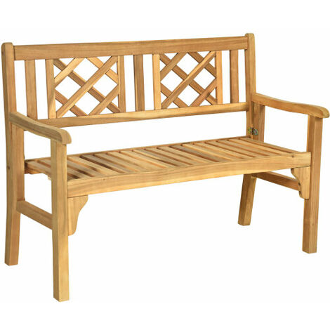 Foldable Garden Acacia Wooden Bench 2 Seater Outdoor Furniture Seating