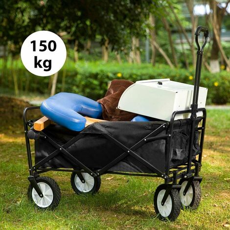  NALONE 35 Inch Large Folding Wagon Cart, Collapsible Wagon with  220 LBS Weight Capacity, Heavy Duty Utility Outdoor Pull Cart with  Universal Wheels & Adjustable Handle for Camping Garden (Black) 