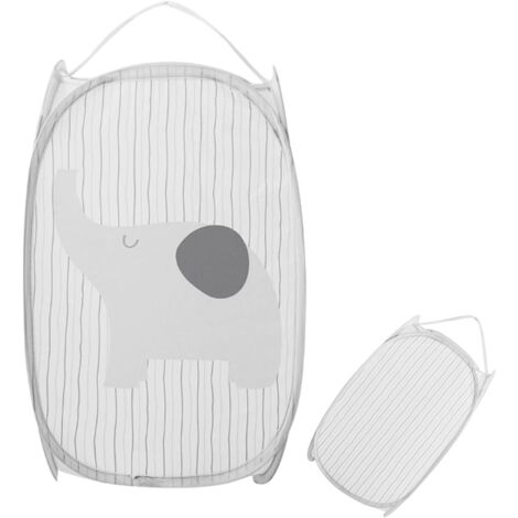 Foldable Hamper With Handle Mesh Laundry Hamper Cartoon Hamper Laundry Hamper for Kids Toys Shoes Gray HTA-013