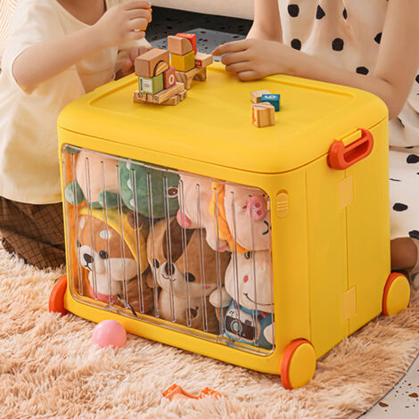 Foldable Kids Toy Storage Box Trolley With Lid and Wheels