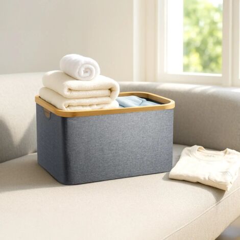 Foldable Laundry 60L Grey Bamboo Fabric Washing Baskets Foldable Wash Clothes Storage Space Saving Laundry Baskets for LaundryRoom
