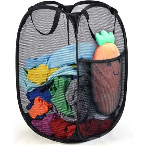 Foldable Laundry Basket Bag - Laundry Basket Storage Basket with Handle 60 x 34 x 34 cm (Black)