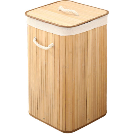 Foldable Laundry Basket Grocery Basket Bamboo Large Capacity Dirty Clothes Storage Bucket for Home 1.7 Original Color Square