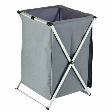 Foldable laundry basket with aluminum handle for bathroom, bedroom and home (grey)