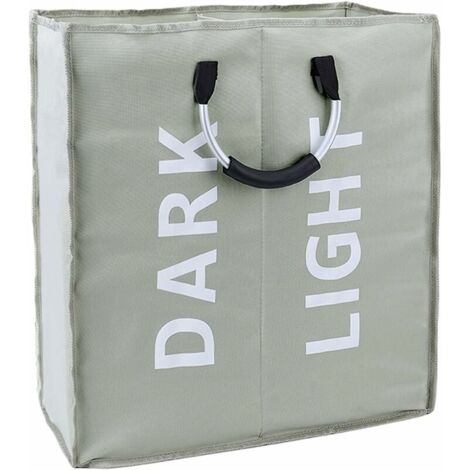 Foldable Laundry Hamper with 2 Compartments, Large Waterproof Fabric Laundry Basket with Handle, Grey Storage Basket for Bedroom