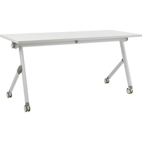 Foldable Office Desk BENDI White 160 cm 60 cm with Wheels