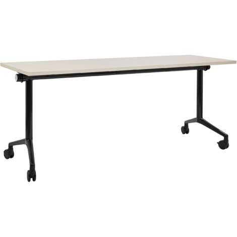 Foldable Office Desk CAVI Light Brown 180 cm 60 cm with Wheels