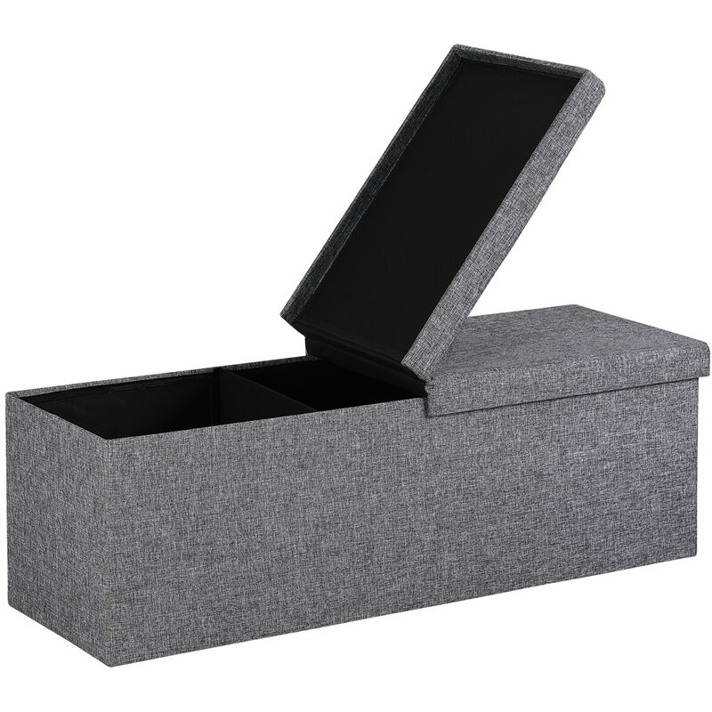 Casaria® Foldable Ottoman Chest Bench with Folding Padded Lid 100/131 Litres xl Dark Grey - Dark Grey Linen Look