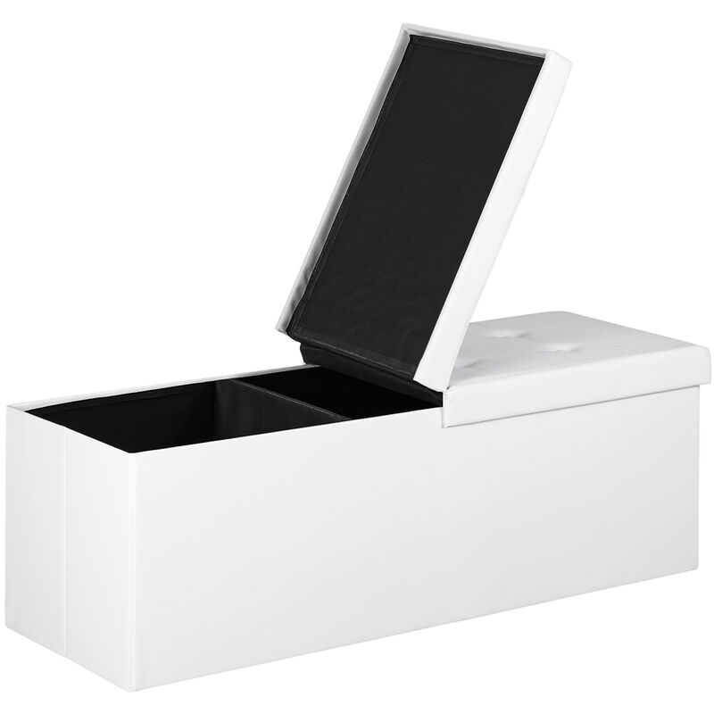 Casaria® Foldable Ottoman Chest Bench with Folding Padded Lid 100/131 Litres xl White - White Faux Leather