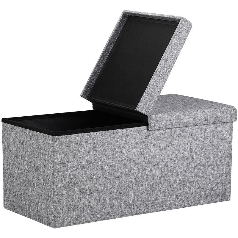 Casaria® Foldable Ottoman Chest Bench with Folding Padded Lid 100/131 Litres l Light Grey - Light Grey Linen Look