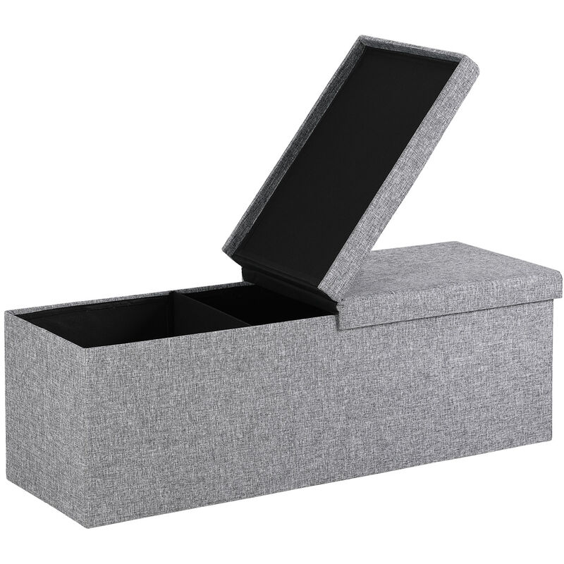 Casaria® Foldable Ottoman Chest Bench with Folding Padded Lid 100/131 Litres xl Light Grey - Light Grey Linen Look