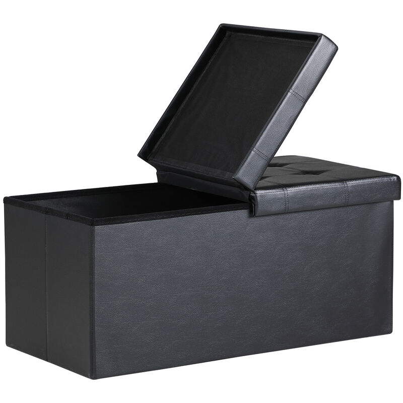 Casaria® Foldable Ottoman Chest Bench with Folding Padded Lid 100/131 Litres l Black - Black Faux Leather