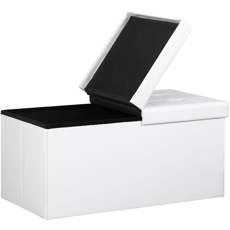 Casaria® Foldable Ottoman Chest Bench with Folding Padded Lid 100/131 Litres l White - White Faux Leather