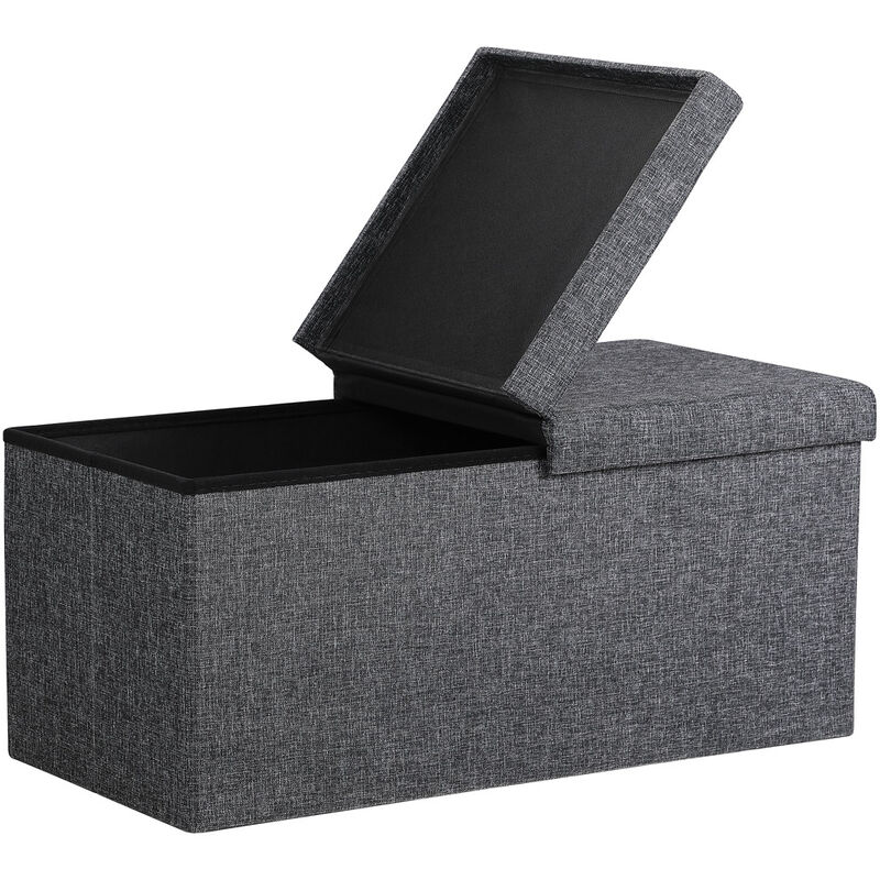 Casaria® Foldable Ottoman Chest Bench with Folding Padded Lid 100/131 Litres l Dark Grey - Dark Grey Linen Look