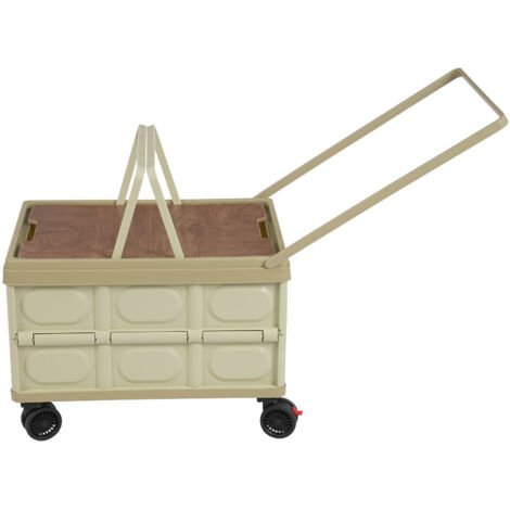 Foldable Plastic Crate with Wheels Plastic Box for Grocery Hauling Camping Shop