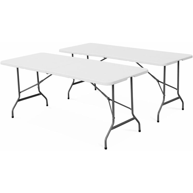Image of Set of 2 reception tables, 180cm, foldable, with carrying handle - White