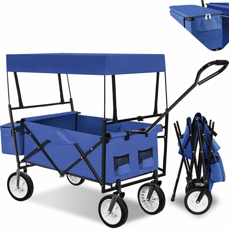 Garden trolley with roof foldable incl. carry bag - garden cart, beach trolley, trolley cart - blue