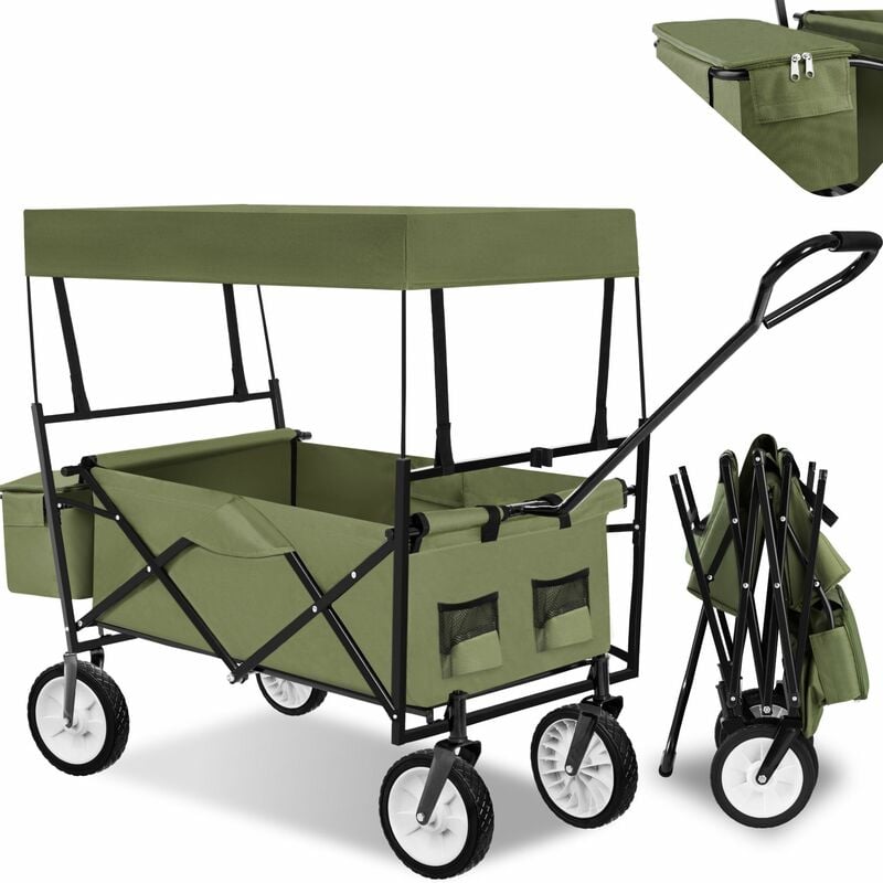 Garden trolley with roof foldable incl. carry bag - garden cart, beach trolley, trolley cart - green