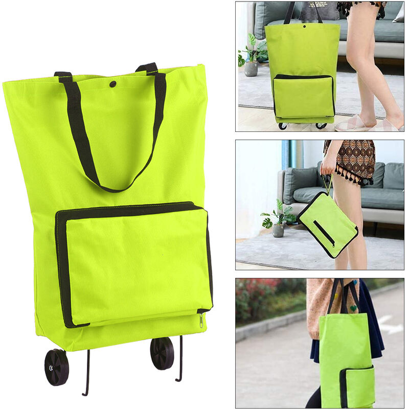 Foldable Shopping Trolley Bag with Wheels Collapsible Shopping Cart Reusable Foldable Grocery Bags Travel Bag Green,model:Green