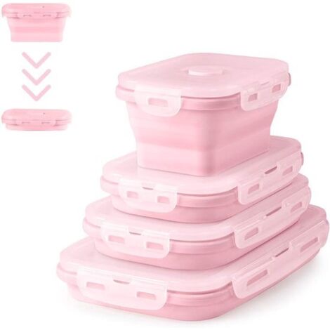 Foldable silicone lunch boxes - suitable for food storage - 4-pack - pink - silicone material