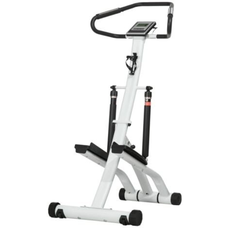 Foldable Stepper Machine with 12-Level Hydraulic Resistance, Step Machine Exerciser with LCD Monitor and Drink Holder, for Home Fitness Workout, White and Black
