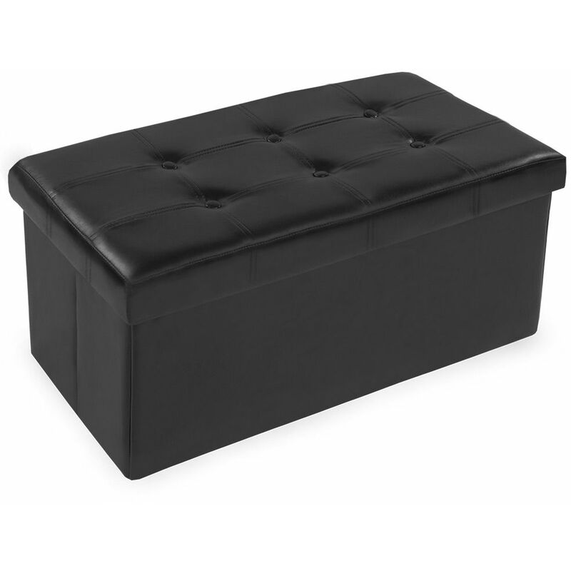 Storage bench made of synthetic leather - storage ottoman, shoe storage bench, hallway bench - black