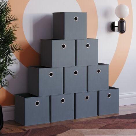 Foldable Storage Box Basket Cube Storage Bookcase Fabric Boxes, Grey-10-Baskets