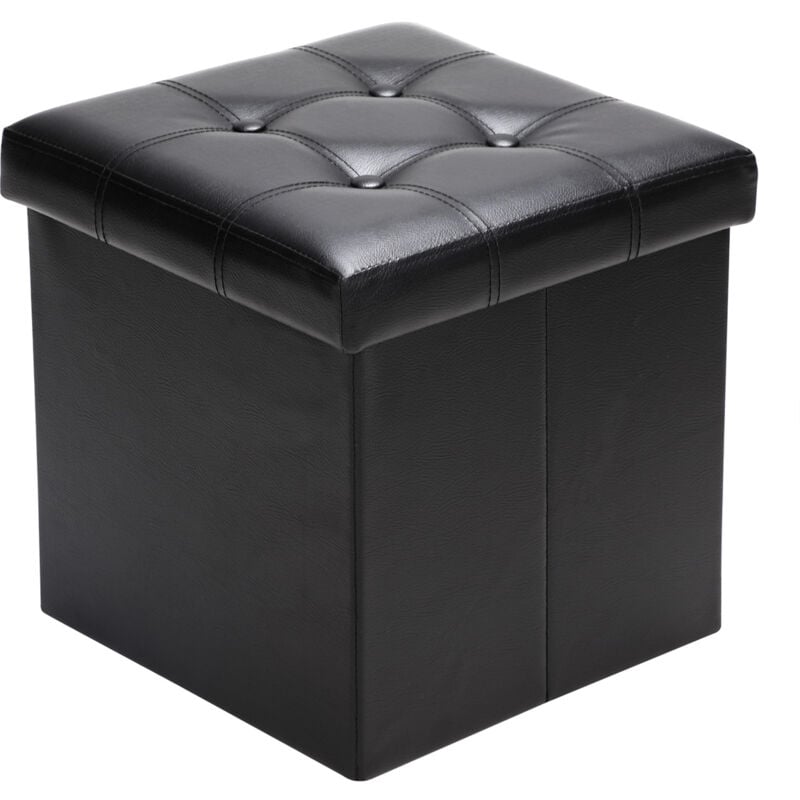 CASARIA® 40cm Square Foldable Stool with Storage Space Faux Leather/Linen with Removable Padded Lid 40x40cm Upholstered Ottoman 40 Litre Capacity