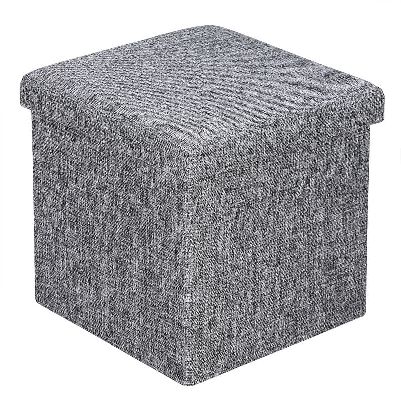 CASARIA® 40cm Square Foldable Stool with Storage Space Faux Leather/Linen with Removable Padded Lid 40x40cm Upholstered Ottoman 40 Litre Capacity